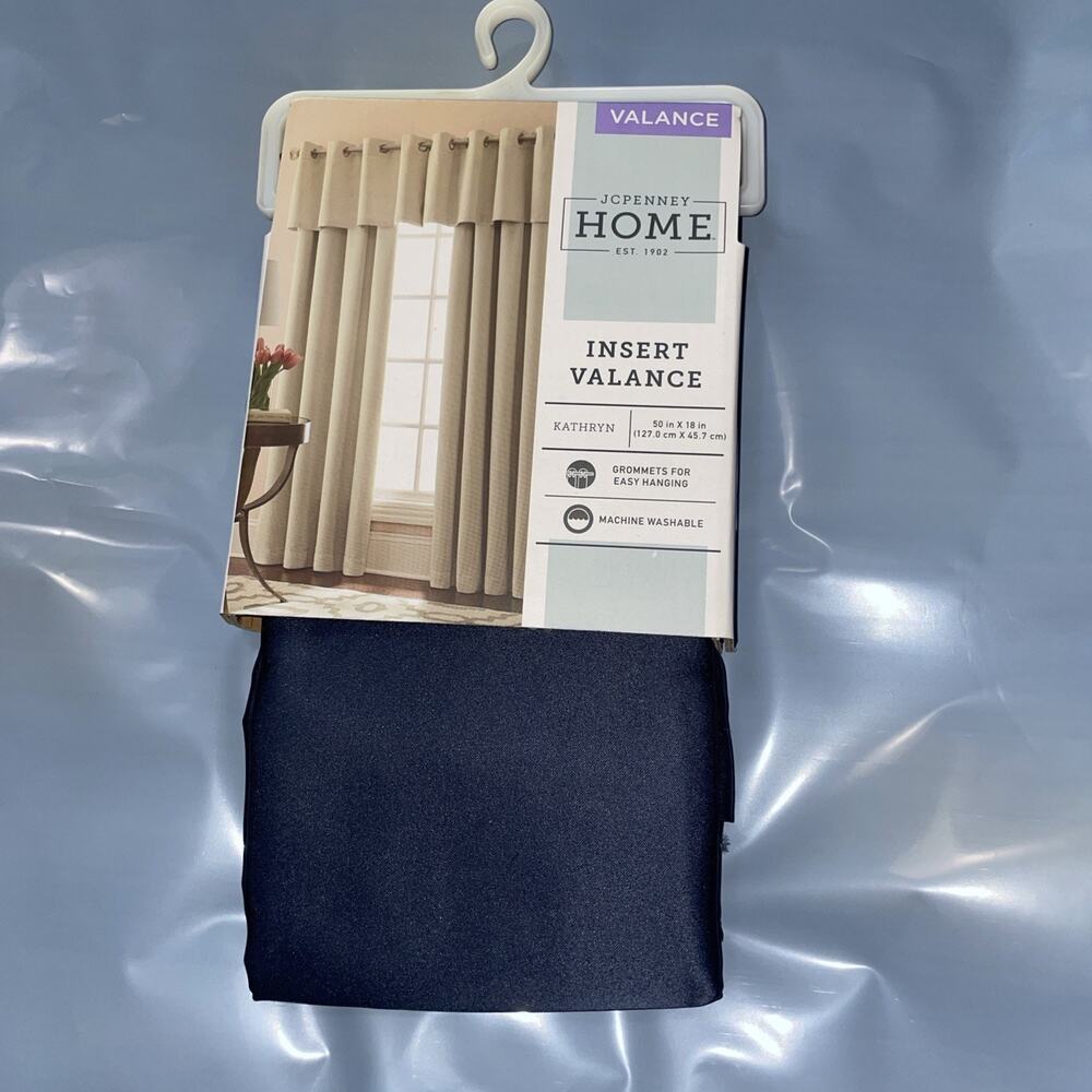 JCPENNEY HOME KATHRYN INSERT VALANCE Navy Blue New 50” Wide X 18” High Grommets
